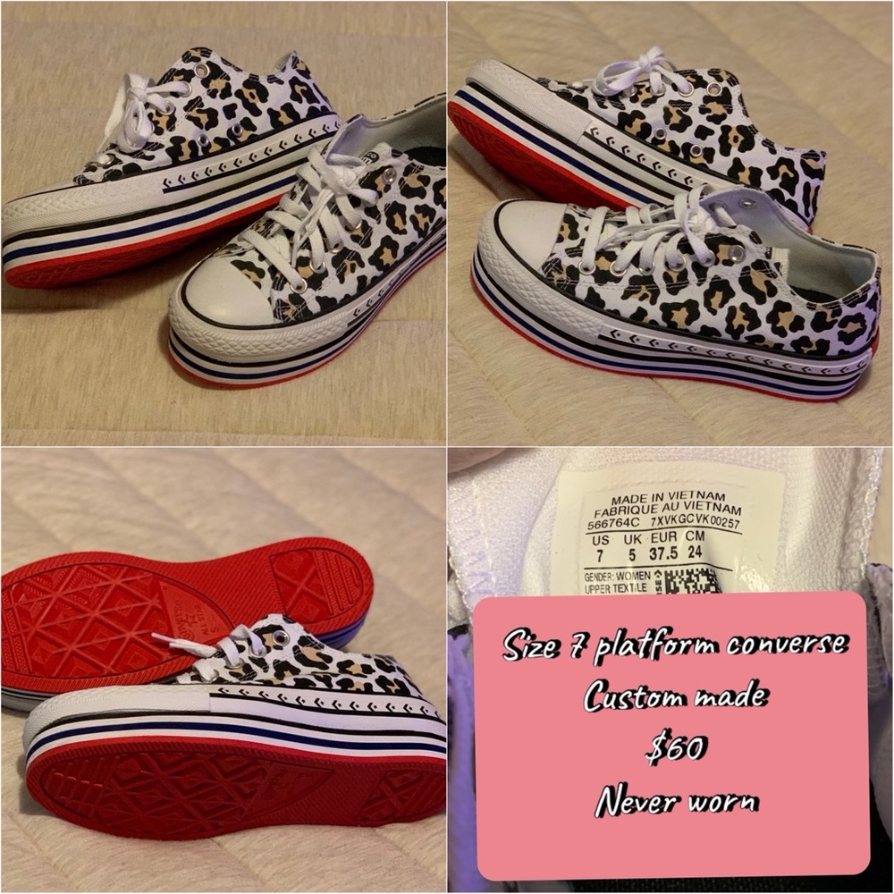 Custom cheetah print platform converse size 7